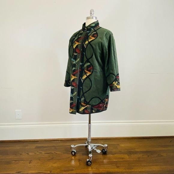 Wearable art reversible feathers green coat sz 18 - Picture 2 of 8